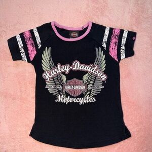 Harley-Davidson Black & Pink Girls' Winged Logo Tee